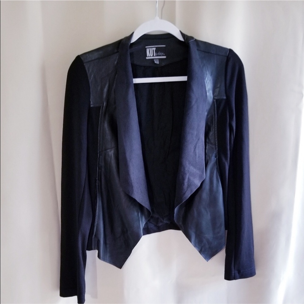 KFTC black faux leather open cardigan- small